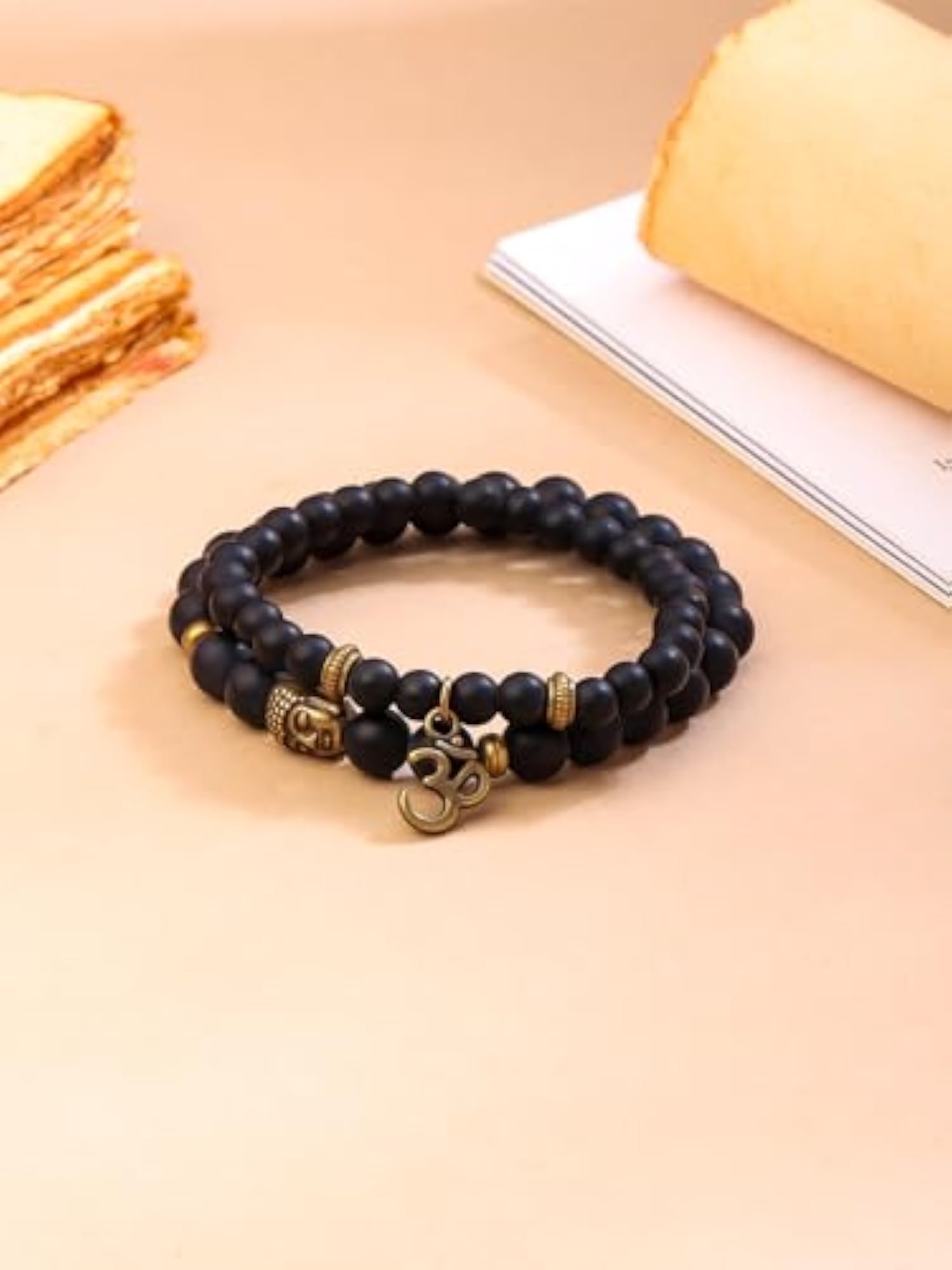 Men's Onyx Charm Bracelet with Buddha Beads